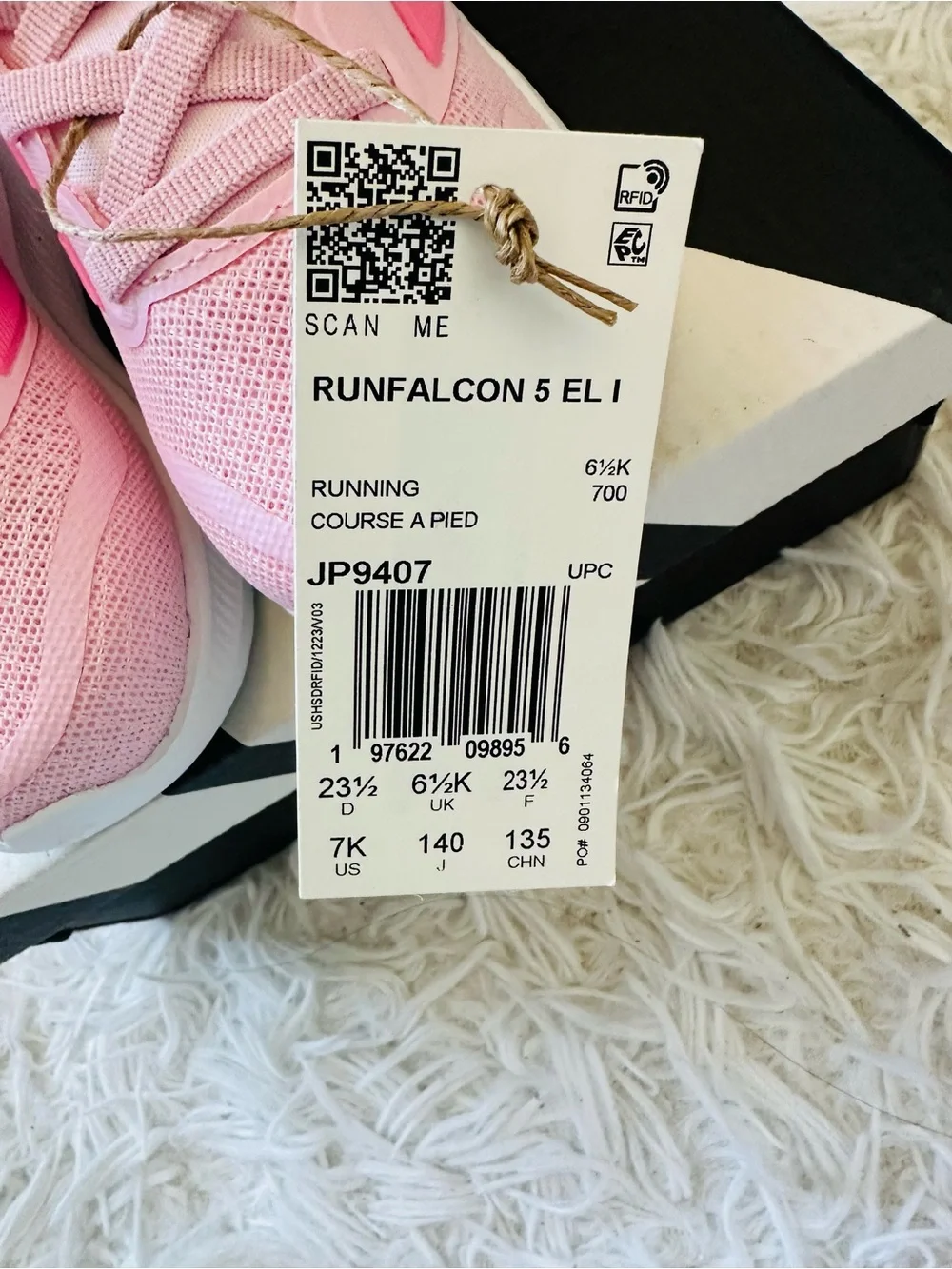 Adidas Runfalcon 5 Kids Pink White Velcro Running Shoes Size 7K New in Box